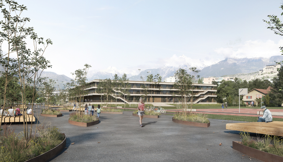 Lycée – Collège Cour Roger Bovin à Sion vue extérieure